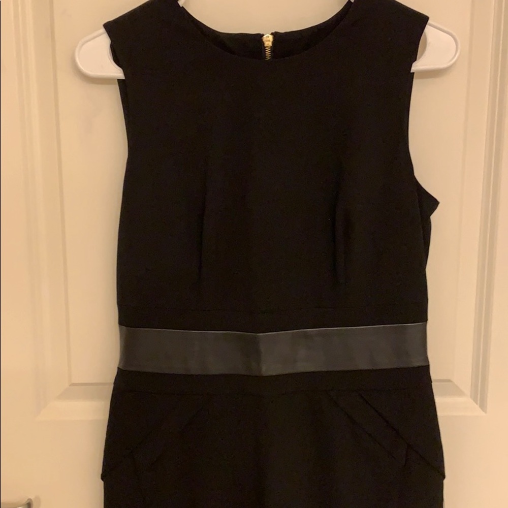 Calvin Klein black faux leather and ruffle detail